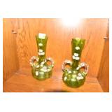 GLASS ENAMELED PAINTED VASES 10" H