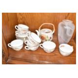 VASE & ASSORTED TEA POT, NORITAKE CUPS & SAUCERS