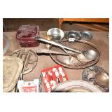 SILVER PLATE COVERED DISH, BREADBASKET, HOLIDAY