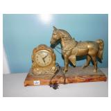 METAL HORSE CLOCK ELECTRIC PLASTIC BASE