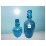 11" BLUE CRACKLE GLASS BOTTLES W/ STOPPERS