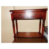 WOOD STAND W/ 2 DRAWERS AND LOWER SHELF, FEW