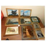 COLORED LAMP SHADE, FROG GLASS FIGURE, RED CARVED