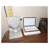 MARBLE BOOK END, ALABASTER BOX, SOAPSTONE CARVED