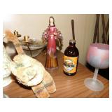 CRACKLE GLASS CENTER PC. BOWL W/ CANDLES, ETC.