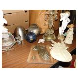 LARGE METAL EGG, ANGEL, LAMP WOOD VASE