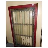 LEADED GLASS WINDOW W/ DAMAGED PANELS 54" X 29"