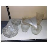 BLUE VASE, PRESSED GLASS VASES, ETC.