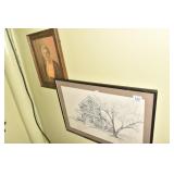 PORTRAIT AND HOUSE PRINT DAMAGED GLASS