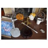 CAGE W/ FLOWERS, BASKET, DOLL STANDS, METAL