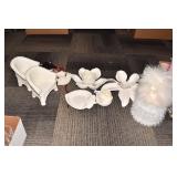 FLOWER CENTER PIECES, MASKS, CHAIR, UNICORN TREE