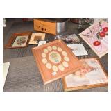 PICTURE FRAME AND PRINTS, PEWTER 10 X 8 FRAME