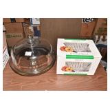 GLASS CAKE DOME, TUSCANY OVAL 11" BOWL W/ BOX