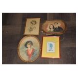 CONVEX GLASS PORTRAIT, OVAL FRAME FROG DRAWING