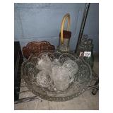 PINK PRESSED GLASS BOWL, PUNCH BOWL, ETC.