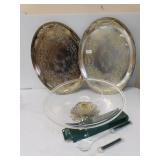 22" OVAL SILVER PLATE TRAYS, FRUIT MOTIF PEDESTAL