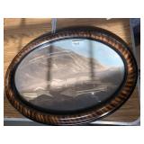 CONVEX GLASS OVAL VILLAGE SCENE 23" X 17"