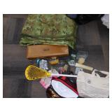 LIGHT WEIGHT CAMO SLEEPING BAG, LACROSS STICK,