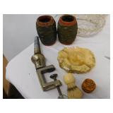 TABLE MOUNT REAMER, BRUSH, ASH TRAY CRYSTAL DISH