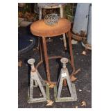 VINTAGE JACK STANDS AND STOOL
