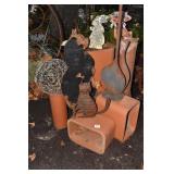 TERRA COTTA STANDS, CAT FIGURES IRON