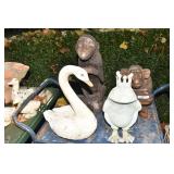 2 WOOD MONKEYS FROG CEMENT SWAN