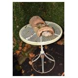 IRON PATIO TABLE WITH PALM TREE FIGURE