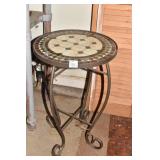 IRON AND TILE TOP TABLE 23" H X 14" ROUND