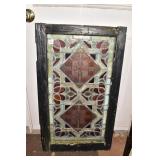 STAINED/LEADED GLASS WINDOW RUSTIC FRAME 34" H X