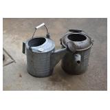 TWO GALVANIZED WATER CANS 1 WITH SPOUT