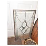 LEADED GLASS PANEL W/ CRACKED PANEL 16" X 28"