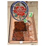 STAINED GLASS ROSE, TABLE GRAPE CRATE, STAINED