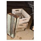 3 WOOD CRATES & GALVANIZED TRAY 3 SECTION 24.5 X