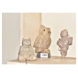 ALABASTER OWL, CAT STATUE, CHERUB