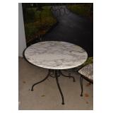 MARBLE TOP ROUND IRON BASE TABLE 38"