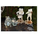 TWO CEMENT FROGS, 2 RESIN FROGS