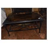 IRON WITH SMOKE GLASS TOP TWO TIER COFFEE