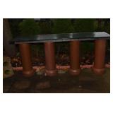 4 GLAZED PEDESTALS WITH IRON CENTER W/ GLASS TOP