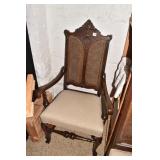 CARVED CANE BACK ARM HAIR W/ BEIGE UPHL. 46" H X