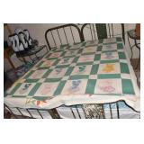 GREEN BASE 65" X 78" DOLL DESIGN QUILT SOME MARKS
