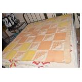 BASKET QUILT GOLD / YELLOW 68" SQUARE SOME DAMAGE