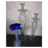 11" BLUE VASE - 14 & 16" CANDLE HOLDERS