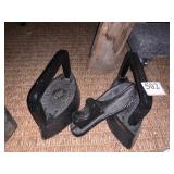 TWO CAST IRONS AND SHOE LATHE