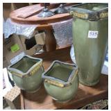 LARGE GREEN VASE AND 2 SMALL MATCHING VASE