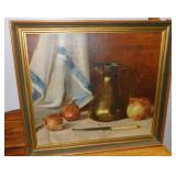 OIL ON CANVAS WATER PITCHER & ONIONS ON TABLE
