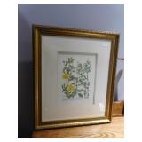 1974 FLOWER PRINT DOUBLE MAT WOOD FRAME 28" X 24"