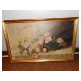 ROSES PAINTED ON CANVAS -REPAIR AREA SEE PHOTO