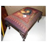 IRON FOOT STOOL W/ ROOSTER UPHL.