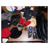 LEATHER HAT, BLACK/RED HAT/GLOVES, BATHING SUIT