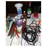 CANDLES, LIGHT BULBS, FLOWERS IN VASE, B/W VASE